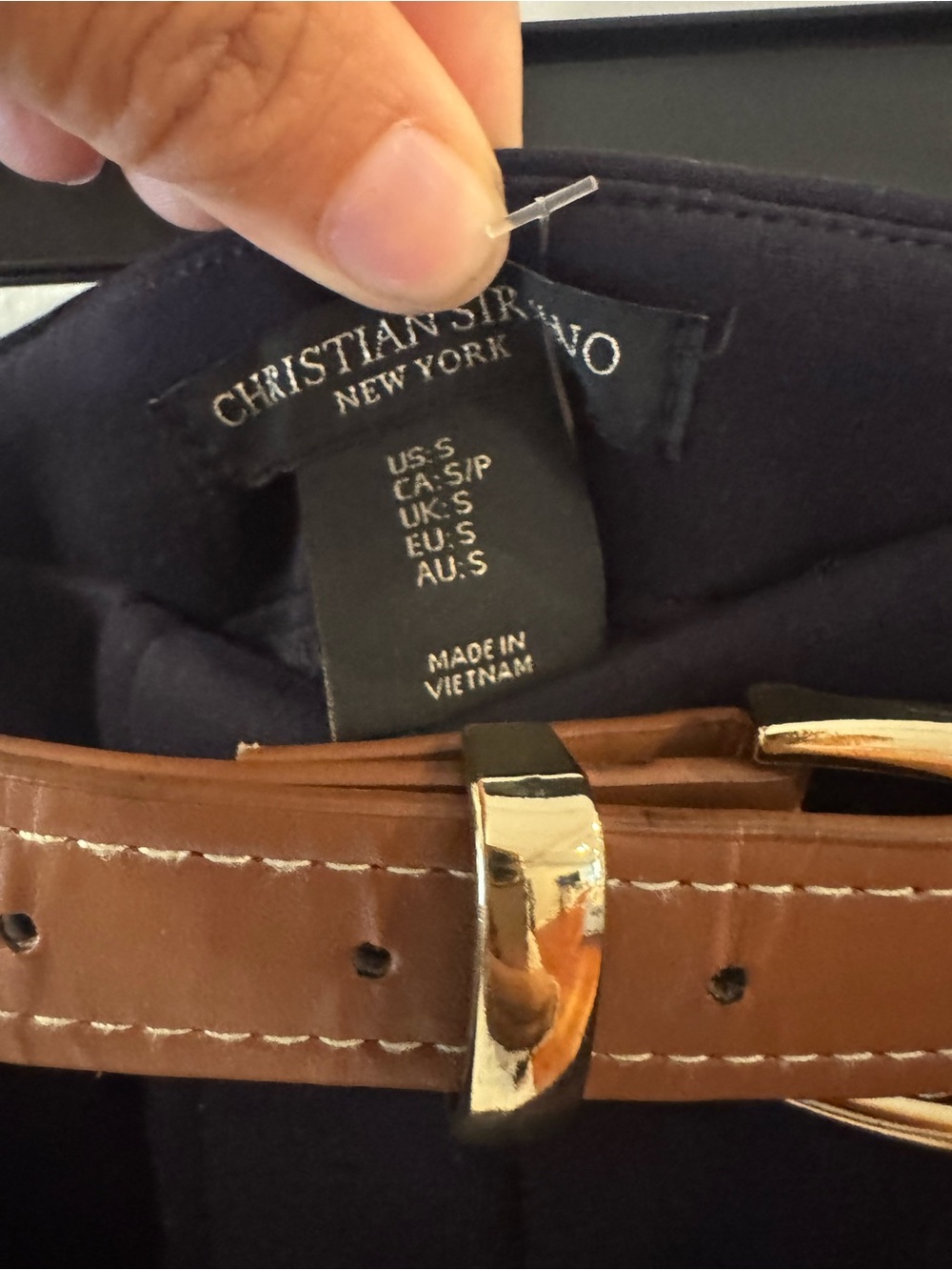 Christian Siriano Women’s Navy Dress Pants with Brown Belt Accent S - Picture 4 of 5